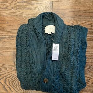 American Eagle Outfitters Teal Cardigan with Chunky Shawl Collar and Cable Knit